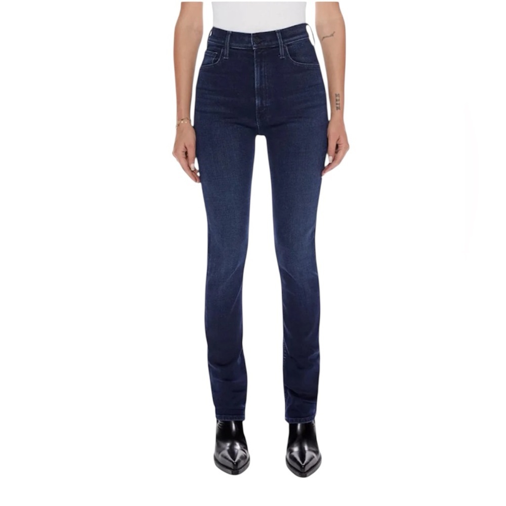 MOTHER Rider Skimp Jeans High Rise Raw Hem Dark Wash Catch Me If You Can 29